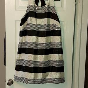 ABS blk & white striped sequin dress